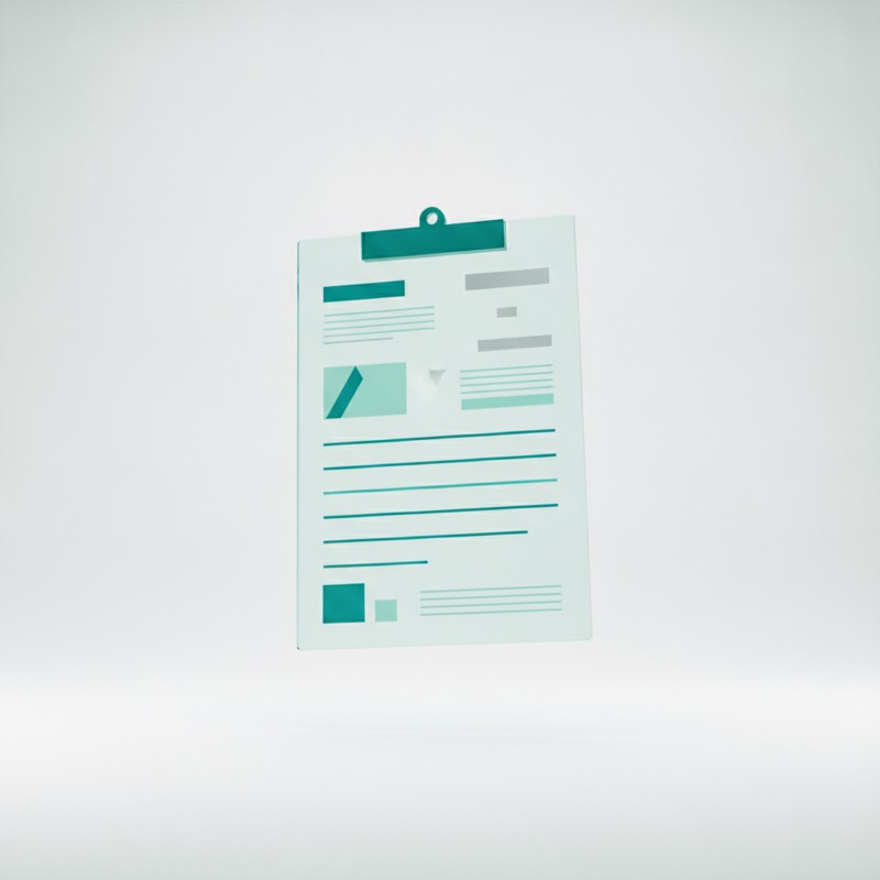 A translucent glass clipboard — the mark used for the pharmacy call checklist