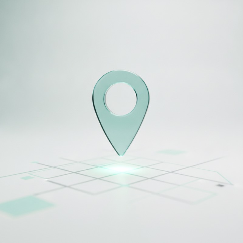 A translucent glass map pin above an abstract grid — the mark used for fill reports