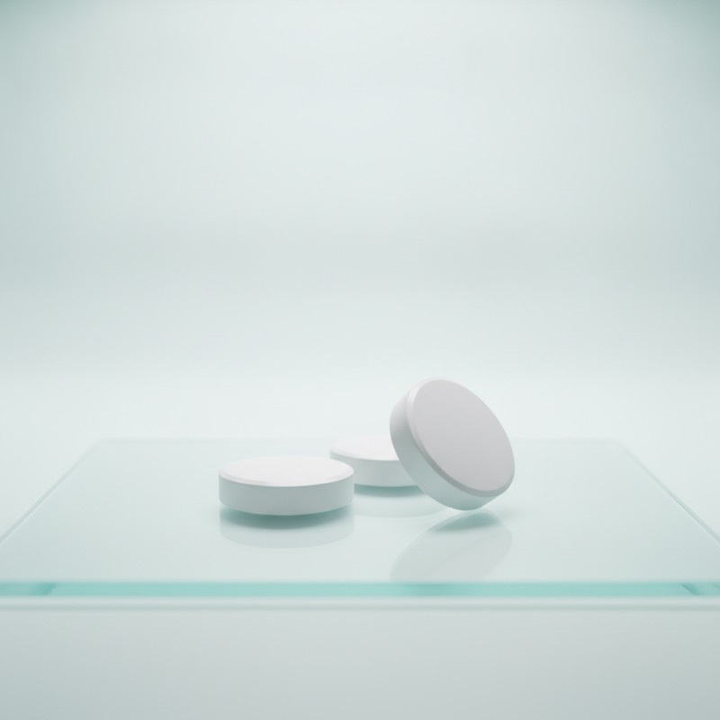 Illustration of a tablet, the dosage form this product is supplied in. Generic render, not a photograph of this medication.